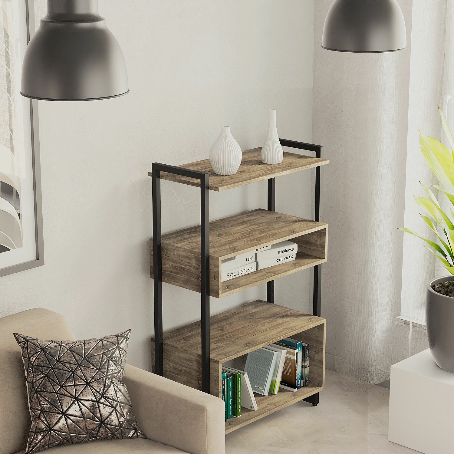 Стеллаж A1 HOME TRIS Smart, 73x39x120 см, металл, ЛДСП, Дуб Наварра