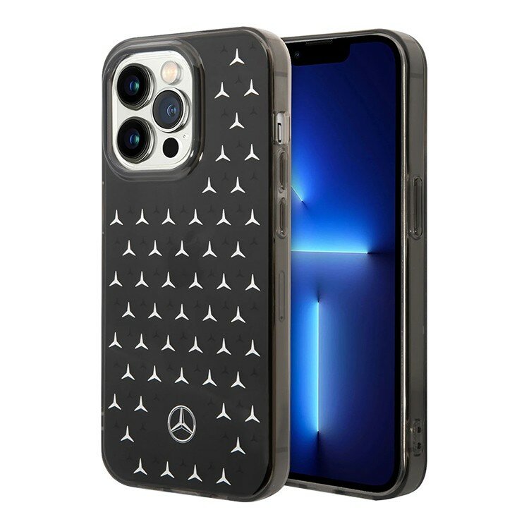Чехол Mercedes пластиковый для iPhone 14 Pro, Double layer Stars черный/серебристый