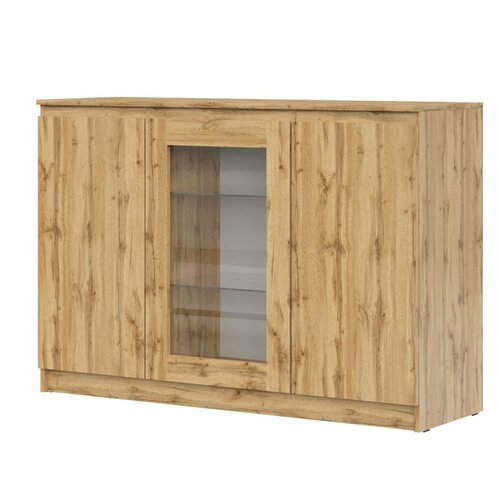 STERN (штерн) комод-витрина Т-14, 135 х 93.3 х 43.3 см, ЛДСП, 3 двери, Дуб Вотан