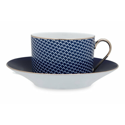 Чашка чайная с блюдцем Legle Гусиная лапка 250 мл, фарфор, темно-синяя, п/к