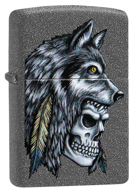 Оригинальная бензиновая зажигалка ZIPPO Wolf Skull с покрытием Iron Stone™, латунь/сталь, серая, матовая, 38x13x57 мм, не заправленная
