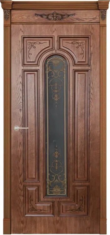 Дверь Верда Арес шпон Остекленное Орех натуральный 2 2000*600 + коробка и наличники