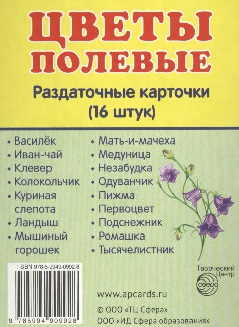 Цветы полевые. Раздаточные карточки (16 штук) - фото №2