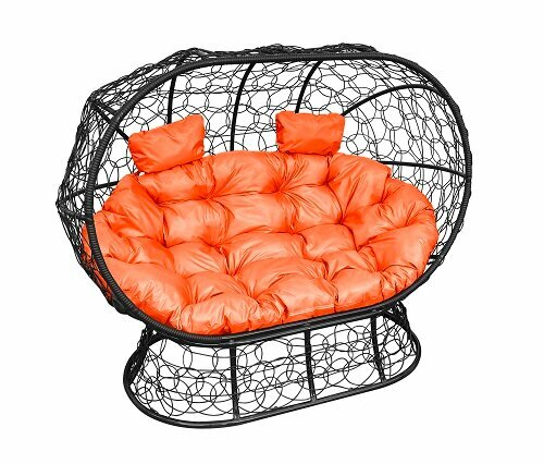 Диван M-group лежебока на подставке с ротангом чёрный оранжевая подушка