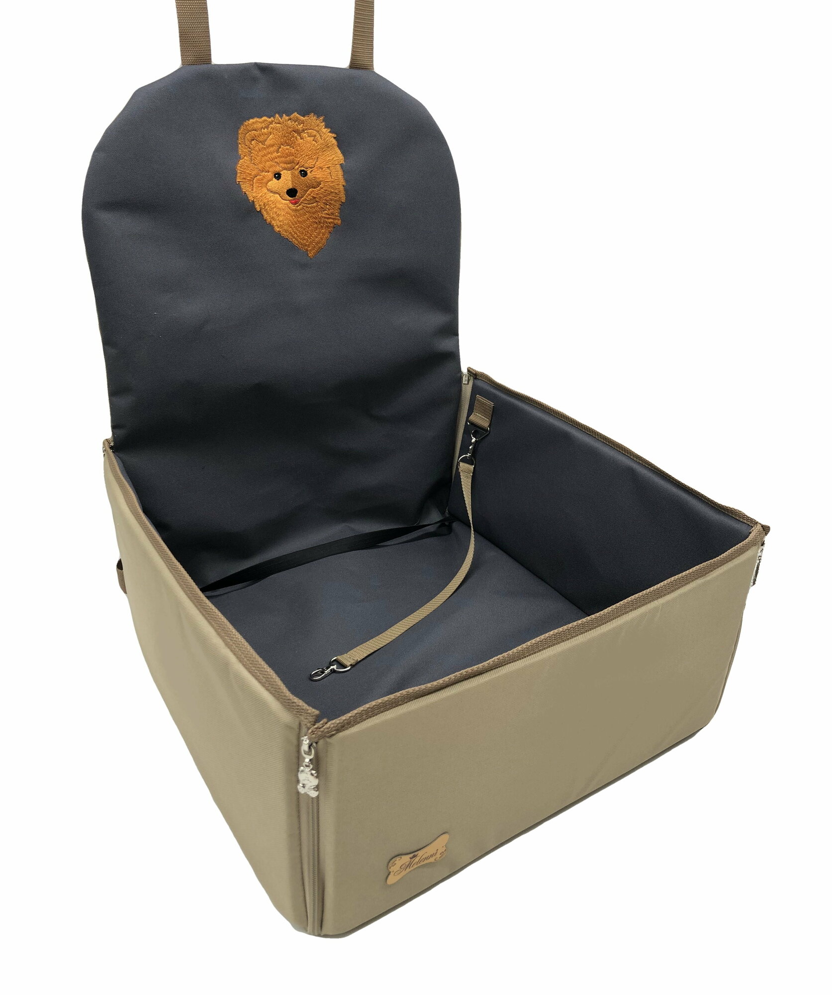 Автогамак для животных Melenni Стандарт рыжий Шпиц бежевый/серый