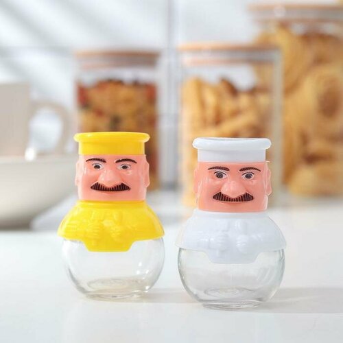 Набор для специй из стекла на подставке Поварёнок 2 предмета солонка перечница цвет микс 408₽