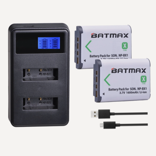 Изображение товара Комплект АBC зарядное устройство и два аккумулятора (1600mAh) NP-BX1 для камеры Sony X3000R / X3000 / RX100 / AS100V / AS300 / HX400 / HX60