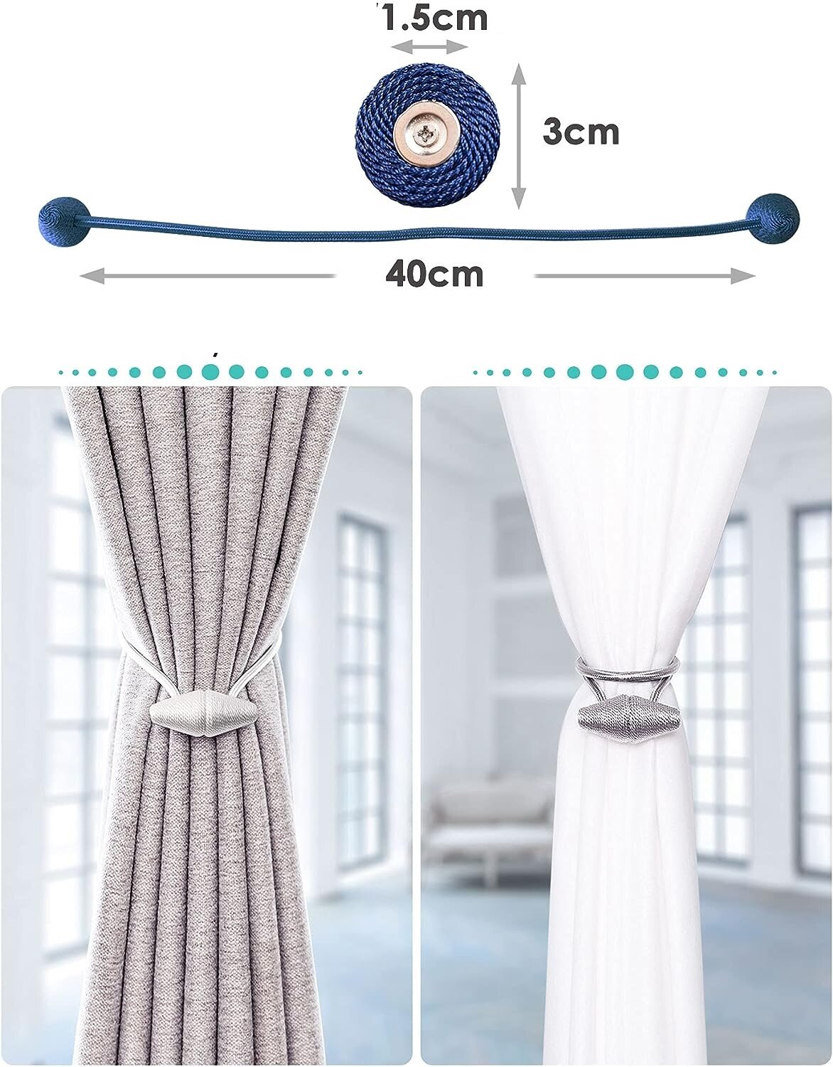 Подхват для штор магнитный, 2 шт, коричневый, для классических штор — фото 1