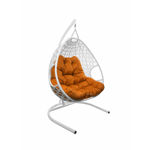 Подвесное кресло M-group для двоих люкс с ротангом белое оранжевая подушка подвесное кресло с ротангом белое для компании люкс красная подушка