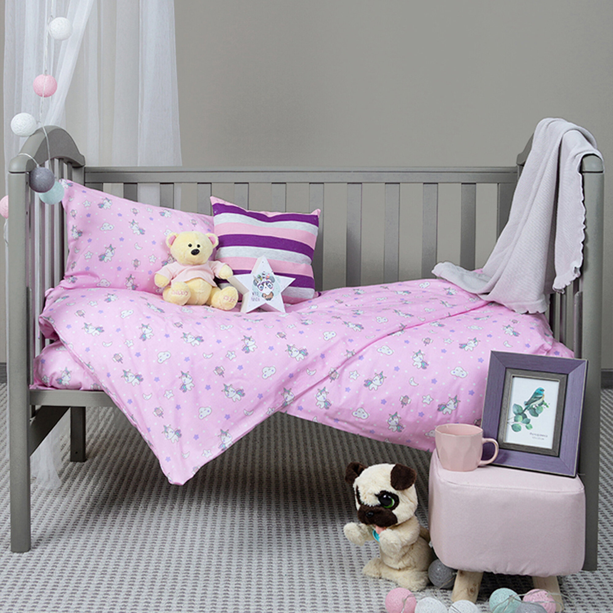 Комплект постельного белья Детский в кроватку Galtex Единорожки розовый