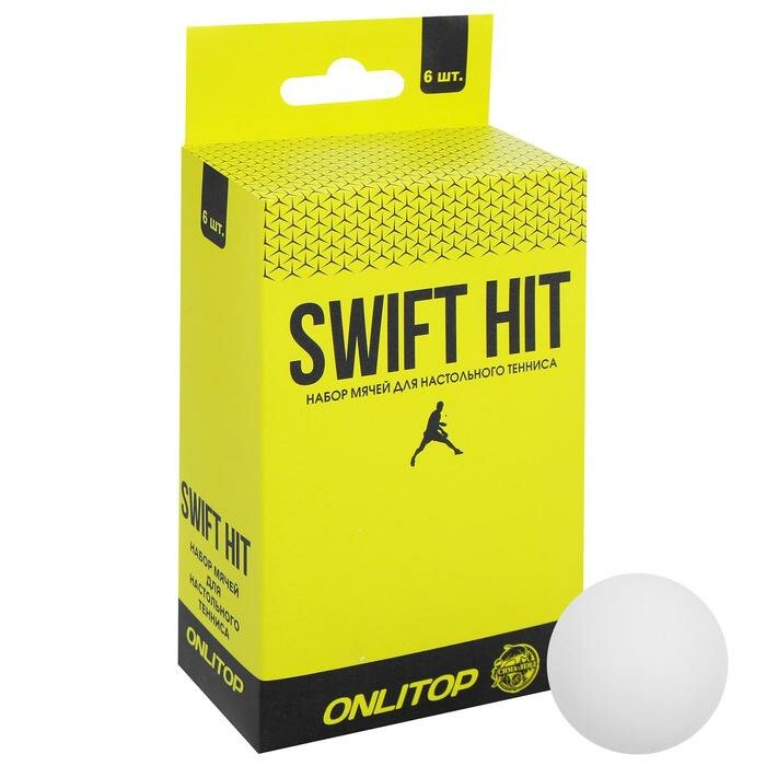 Мяч ONLYTOP, для настольного тенниса, диаметр 40 мм, набор 6 штук, цвет белый