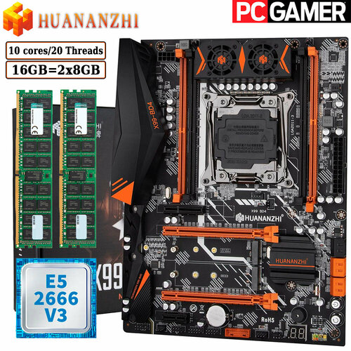 Комплект материнская плата Huananzhi X99-BD4 Xeon 2666V3 16GB ECC 2x8GB 17271₽