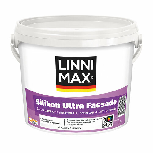 Краска фасадная силиконовая Linnimax Silikon Ultra Fassade, база 1, белая, 2,5 л