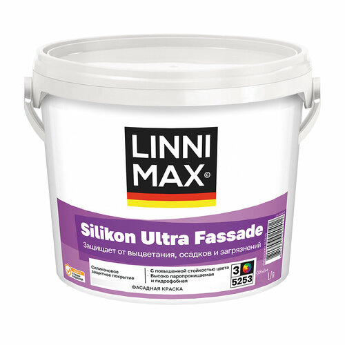 Краска фасадная силиконовая Linnimax Silikon Ultra Fassade база 1 белая 25 л 3915₽