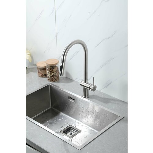 Смеситель для кухни Фрап F60807 с выдвижным изливом, сатин