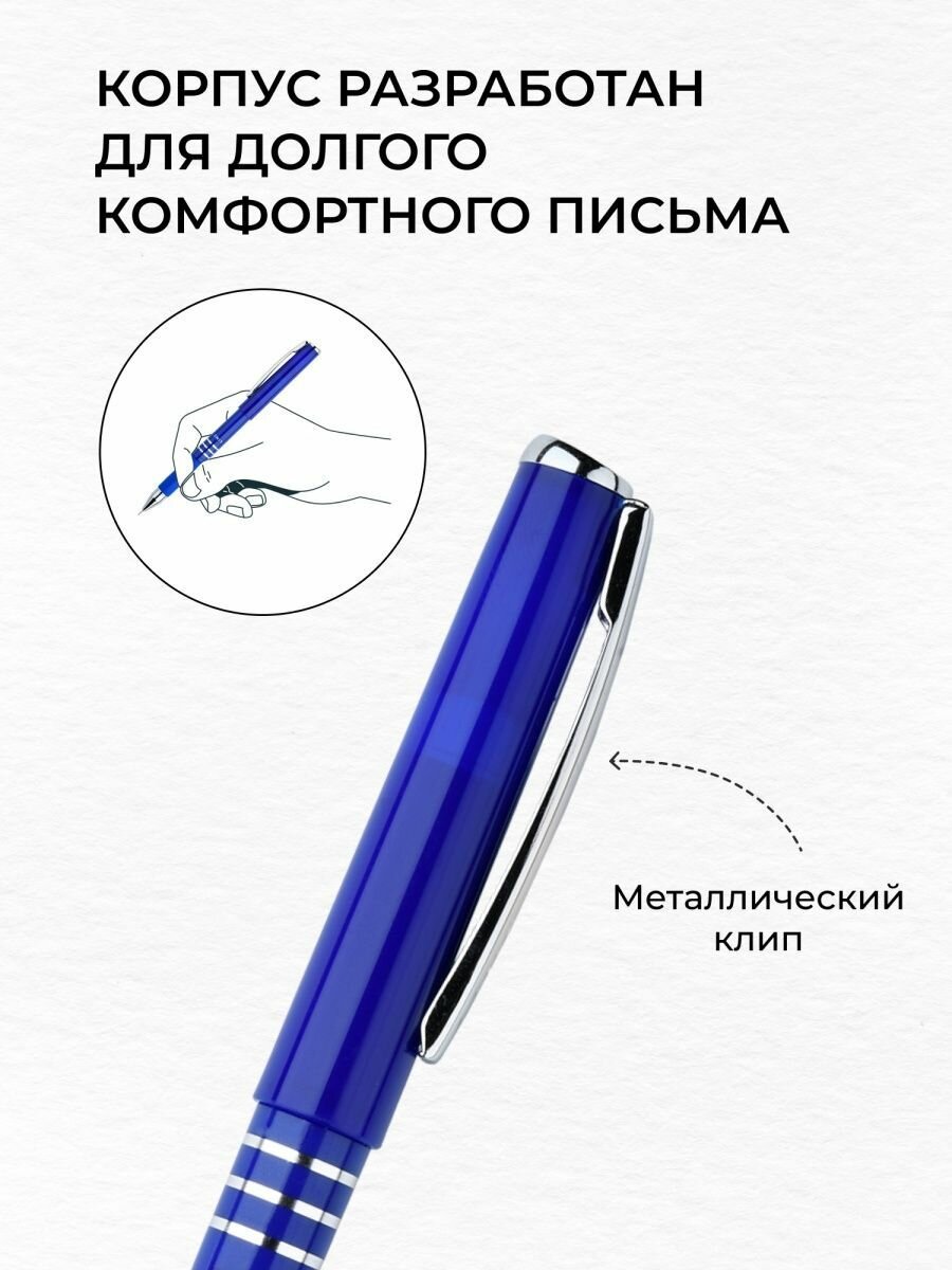 Ручки шариковые синие набор 12 штук школа офис канцелярия — фото 1
