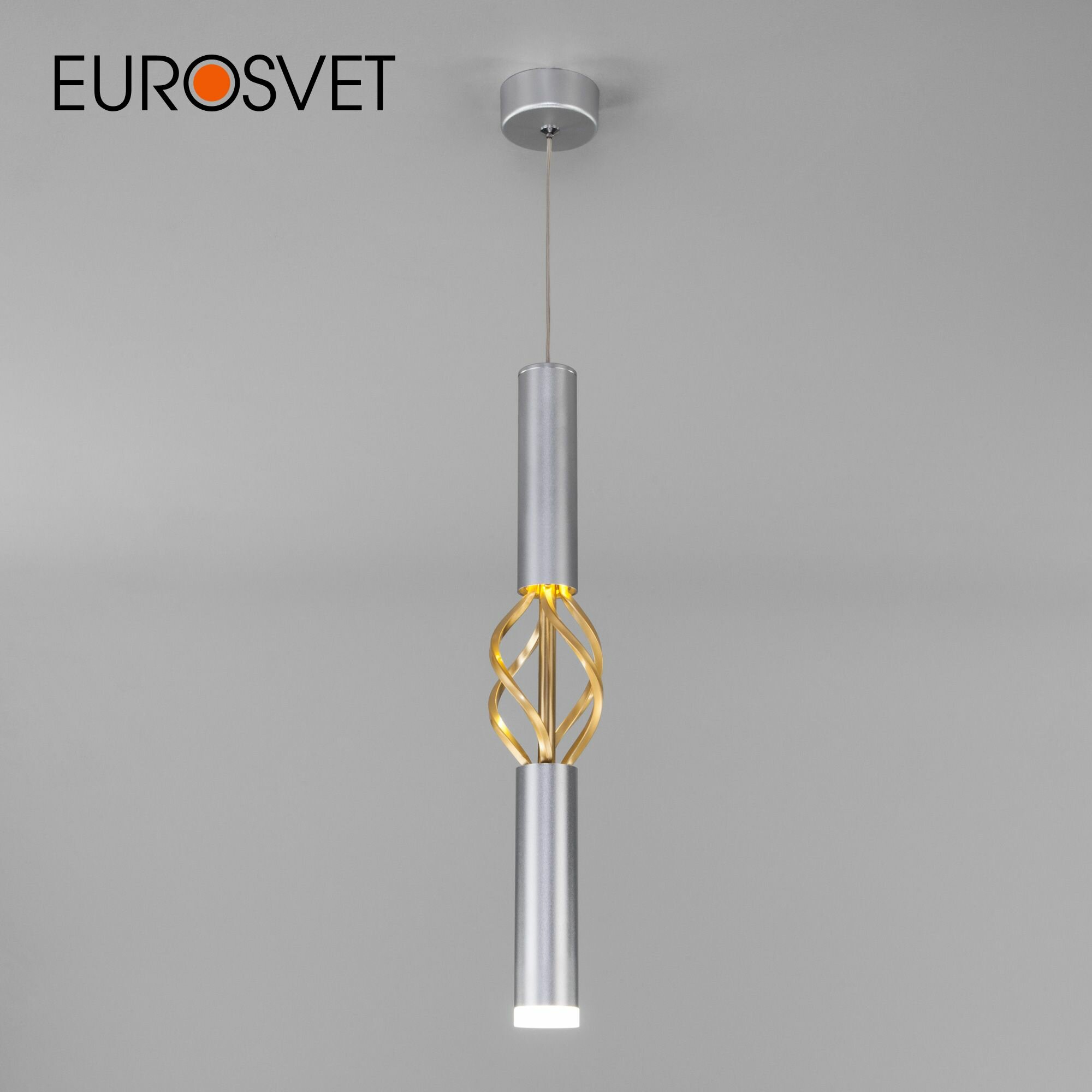 Подвесной светодиодный светильник Eurosvet Lance 50191/1 LED, 4200 К, 8 Вт, цвет матовое серебро / матовое золото