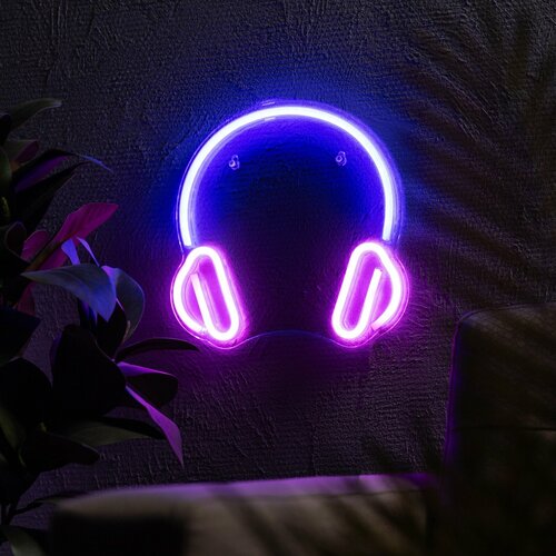 Неоновая вывеска Наушники 27x27 см USB розовый-синий 2826₽