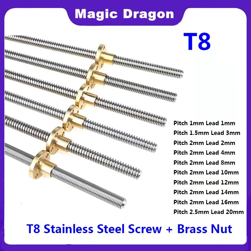 Ходовой винт T8 Magic Dragon 100-800 мм Lead 2mm 250mm with nut