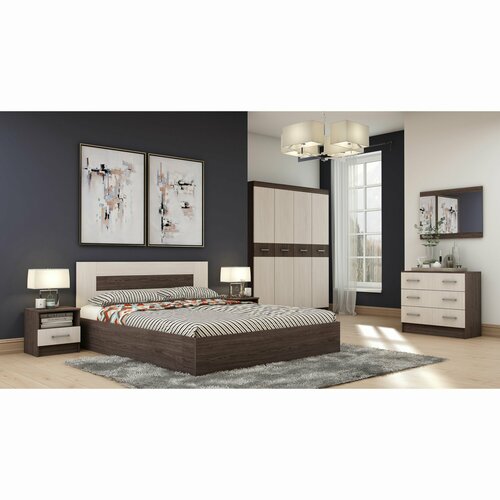 Комплект мебели для спальни Сити-3 от Астрид-Мебель с кроватью 160200см шкафом комодом 2 тумбами и зеркалом Цвет Анкор темныйАнкор белый 40840₽