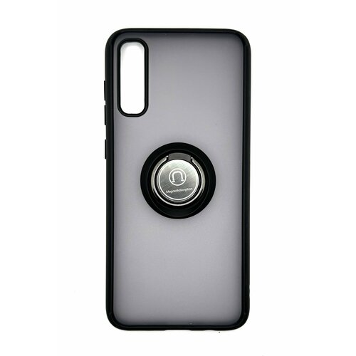 Чехол Samsung A70 противоударный (Брони чехол) с кольцом-подставкой и металлической пластиной черный