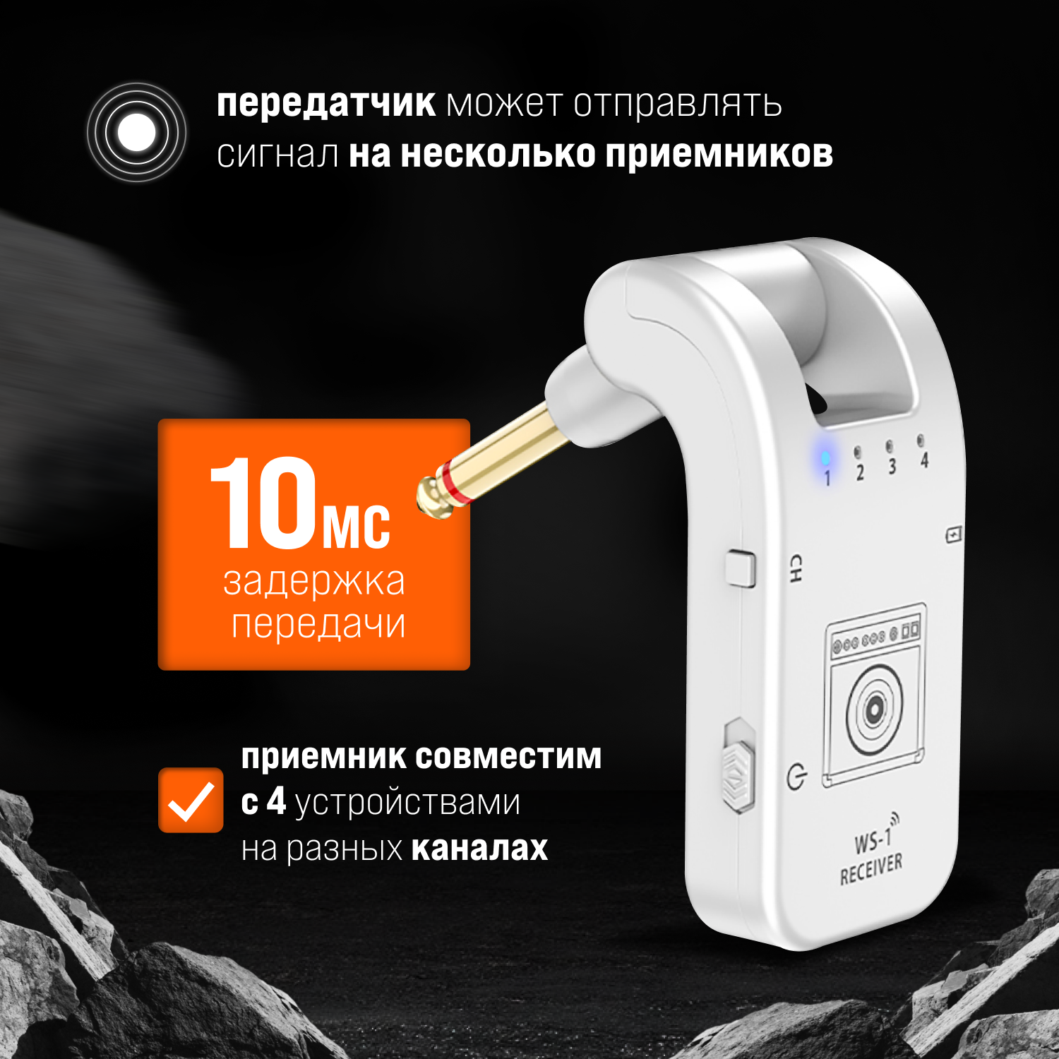 Беспроводная гитарная система (приемник/передатчик) WS-1 Silver — фото 1