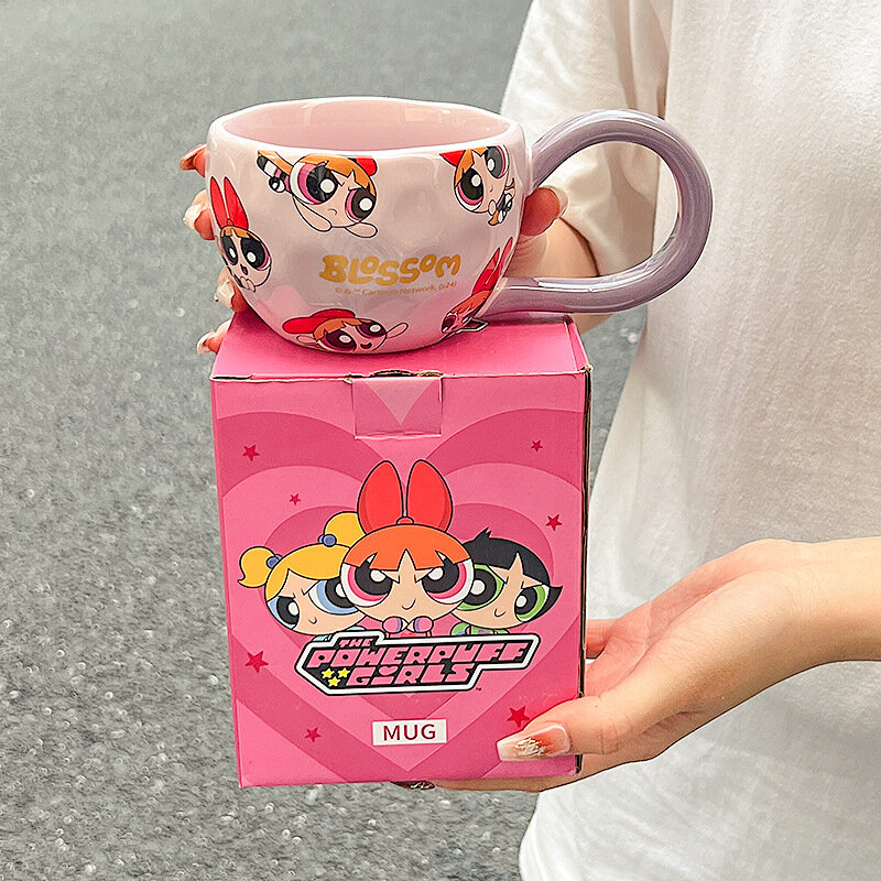 Кружка Powerpuff Girls, симпатичная большая ручка, чашка для воды, креативная керамическая чашка для девочек, чашка для домашнего кофе и завтрака