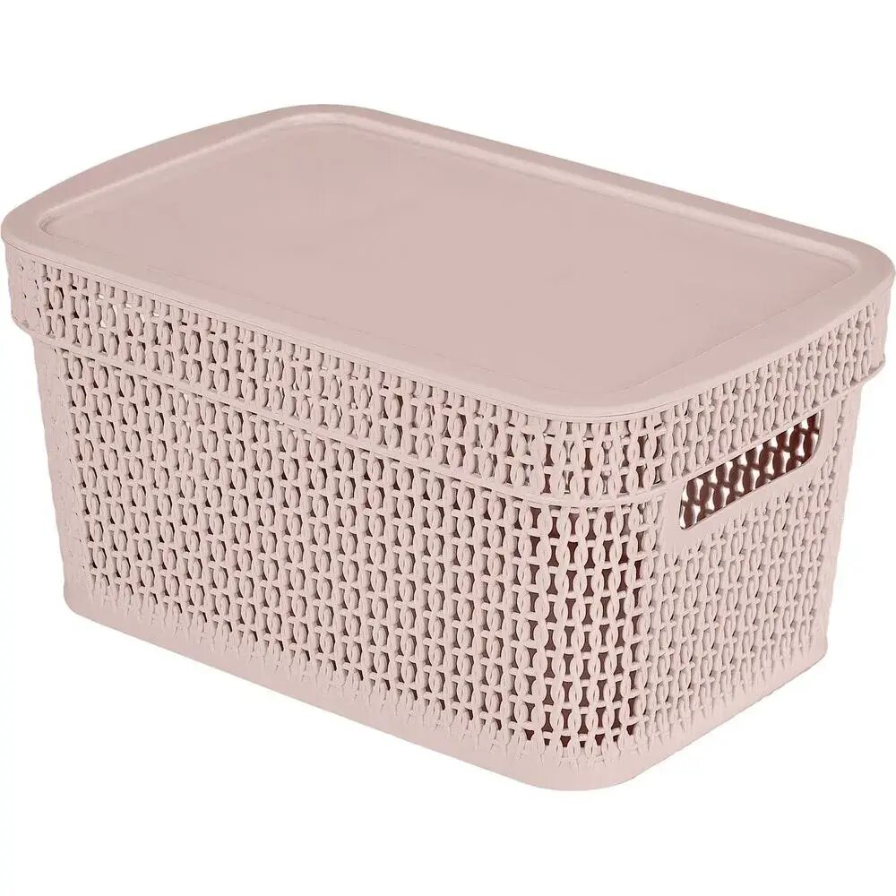 Корзина Keeplex 'Ajur' с крышкой 5л пластик плетеная текстура 28х13.9х1.5см бежевый топаз