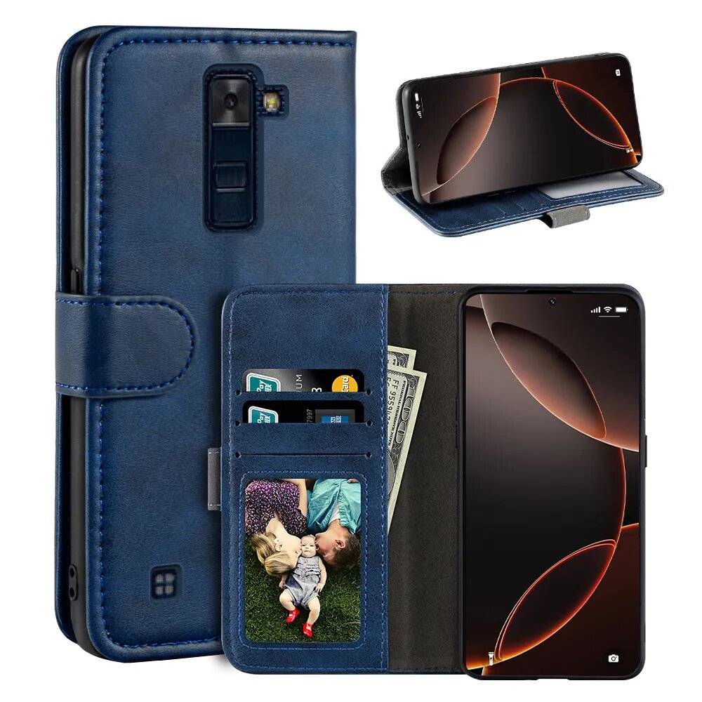 Чехол-книжка для LG K8 2016 из экокожи, с магнитной застежкой, отделениями для карт и функцией подставки, защитный, синий