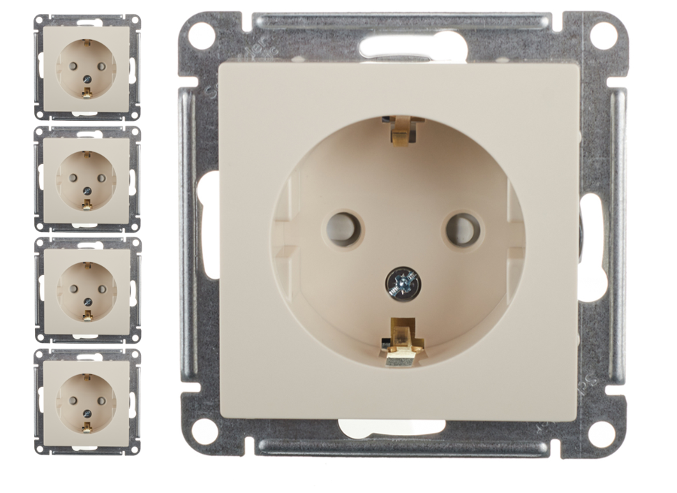 Розетка Schneider Electric/Systeme Electric AtlasDesign с заземлением, со шторками, 16А, механизм, бежевый ATN000245 (комплект 5 шт.)