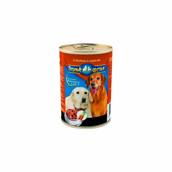 Верные друзья Влажный консервированный корм для собак "Говядина и морковь", 400гр, 3шт