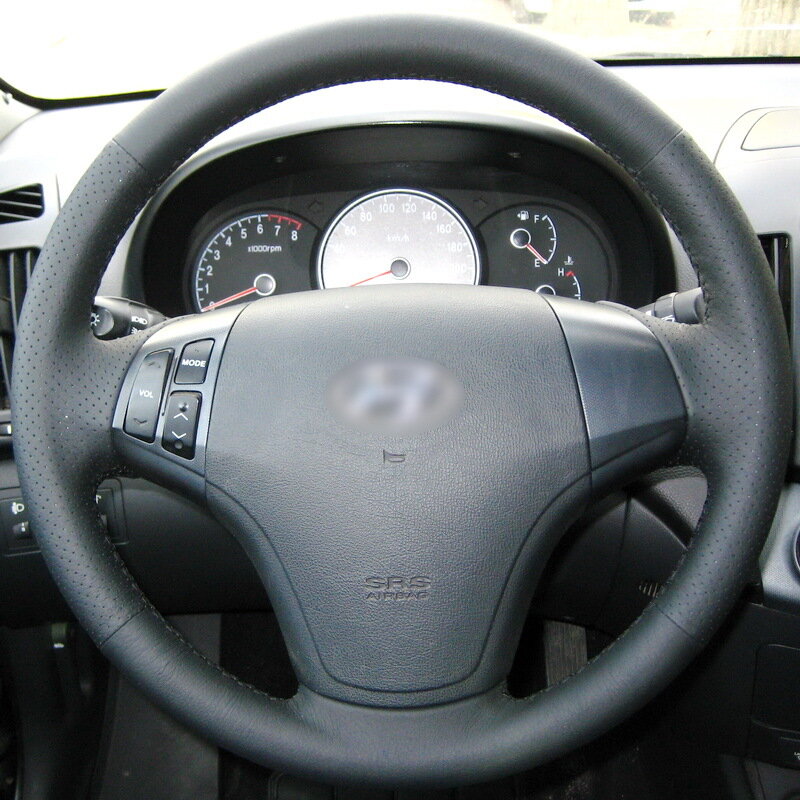 Накладка из натуральной кожи "Кожа рулит" на руль Hyundai Elantra IV (HD) (2006-2010) черная для руля без штатной накладки