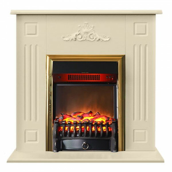 фото Электрокамин ClassicFlame Лотос с очагом Fobos FX Brass слоновая кость