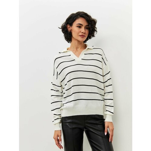 Джемпер, длинный рукав, оверсайз, удлиненный, вязаный, размер onesize, белый, черный