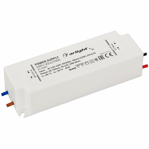 Блок питания ARPJ-KE42700A (30W, 700mA, PFC) (Arlight, IP65 Пластик, 5 лет) Артикул 021899