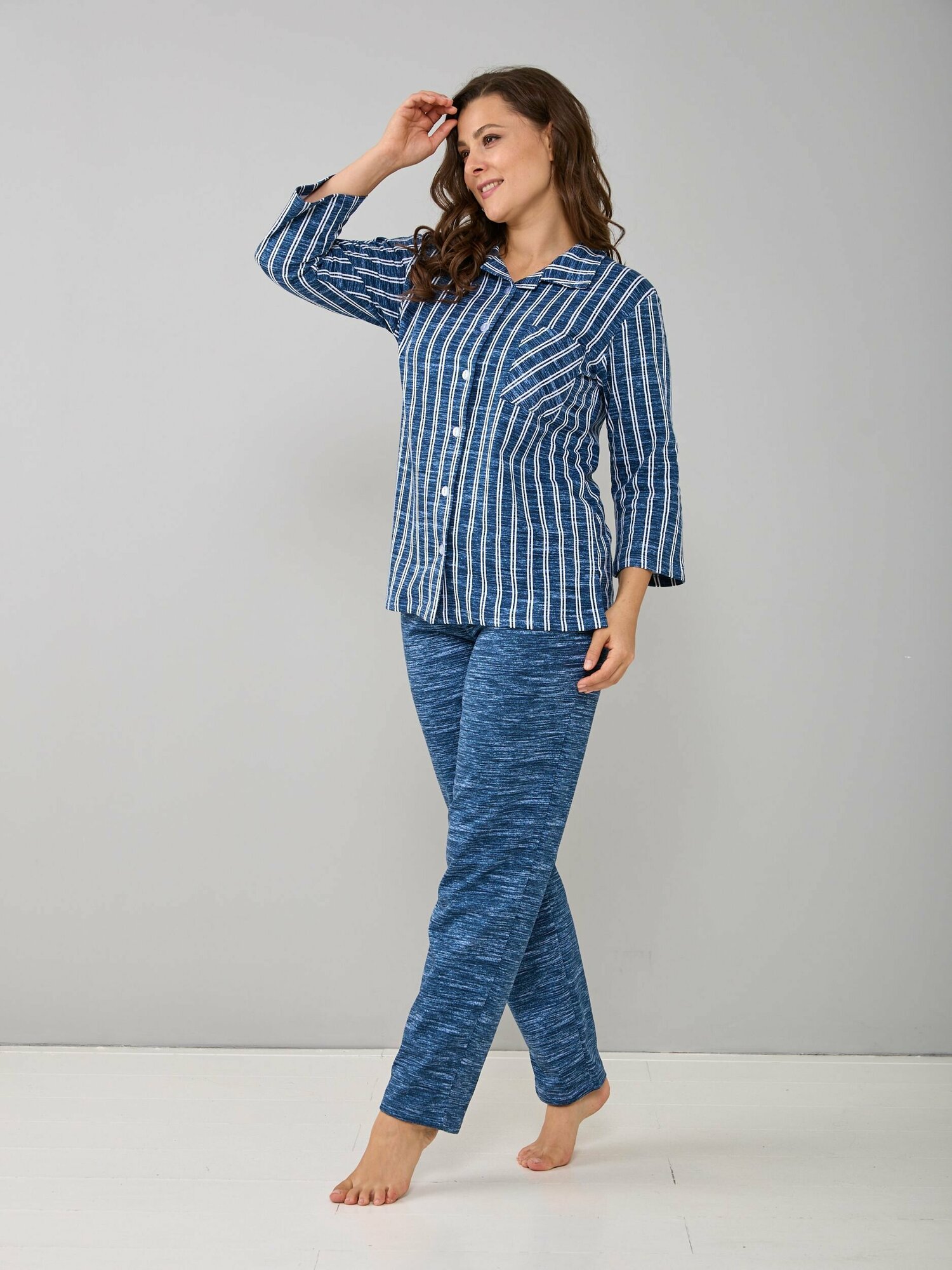 Женская домашняя пижама с рубашкой Алтекс с начесом, размер 58 - фотография № 6