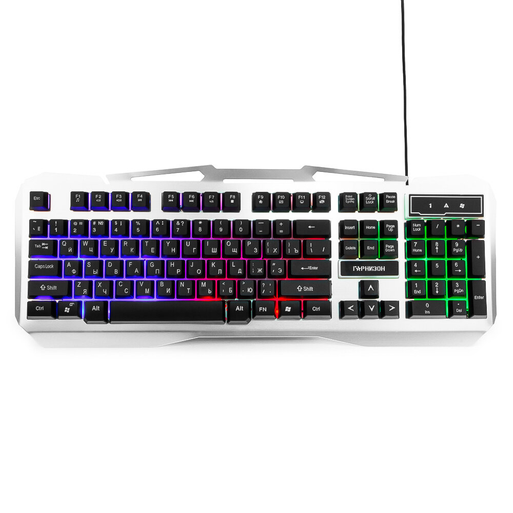 Клавиатура Гарнизон GK-500G, металл, подсветка, USB, игровая