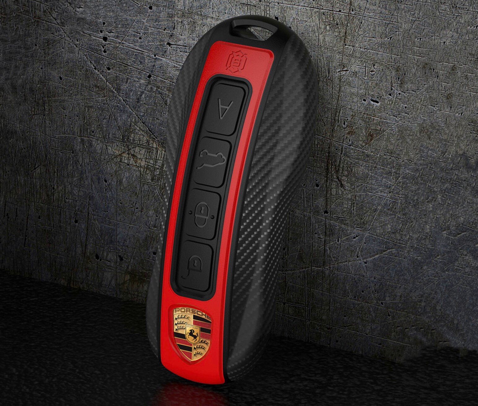 Чехол для автомобильного смарт ключа красный футляр с вырезом под логотип Порше Кайен Макан Porsche Cayenne Macan Taycan Panamera 911 брелок карбон.