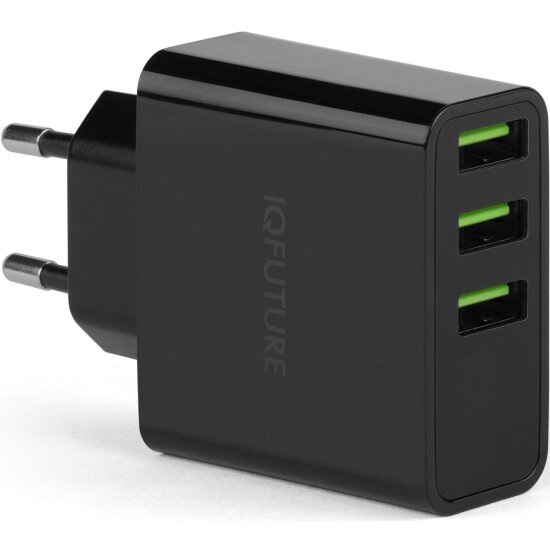 Сетевое зарядное устройство IQFuture IQ-TA35, 15W, 3xUSB 2.4A, Черный IQ-TA35B - фото №1