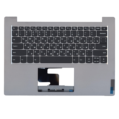 Клавиатура (топ-панель) для ноутбука Lenovo IdeaPad 1-14IGL05 черная с серебристым топкейсом