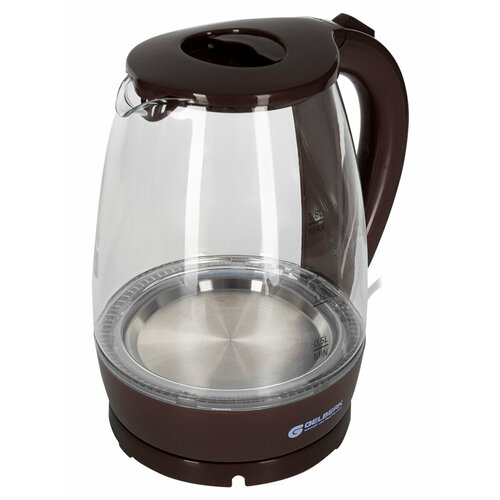 Чайник электрический 18Л 2000ВТ диск стекло LED подсв голуб цвета корич GELBERK 316200₽