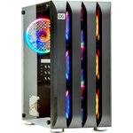 Корпус Minitower ExeGate Mistery R3 (mATX, без БП, 2*USB+1*USB3.0, аудио, черный, 4 вент. 12см с RGB подсветкой, боковая панель - закаленное стекло) - изображение