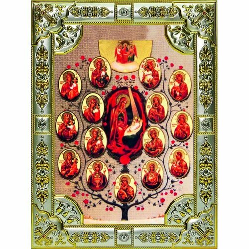 Икона Древо Пресвятой Богородицы 20x24 см в серебряном окладе со стразами, арт вк-830