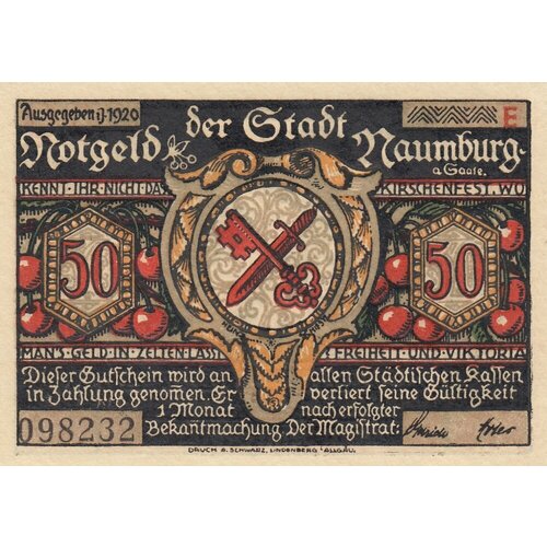 Германия (Веймарская Республика) Наумбург 50 пфеннигов 1920 г. (E) (4) германия веймарская республика наумбург 50 пфеннигов 1920 г 2 4