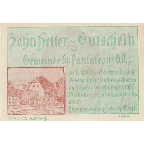Австрия, Санкт-Панталеон (Верхняя Австрия) 10 геллеров 1920 г. австрия верхняя австрия 10 геллеров 1920 г 1