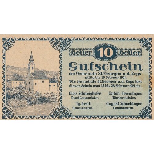 Австрия, Санкт-Георген-ан-дер-Лайс 10 геллеров 1914-1920 гг. австрия санкт георген ан дер гузен 10 геллеров 1914 1920 гг 2