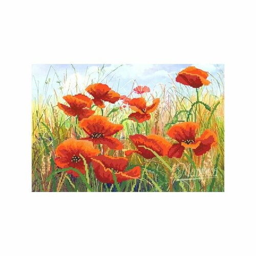 Маки в поле, схема на канве