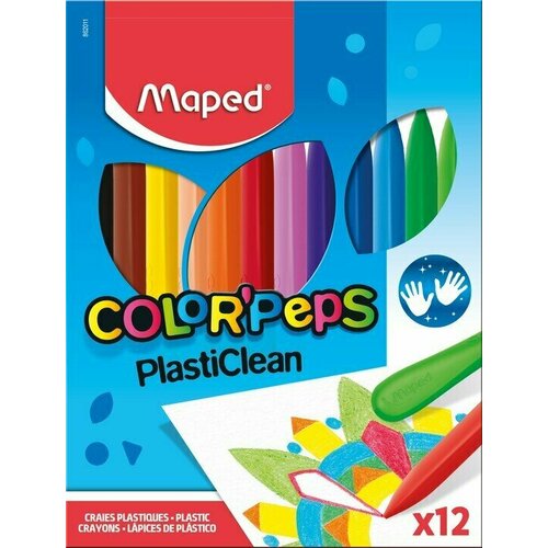 фото Мелки пластиковые 12 цветов maped plasticlean, в картоне