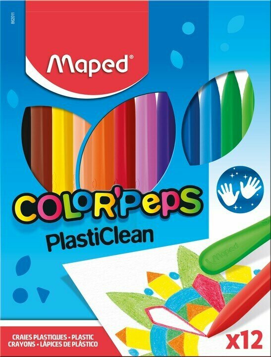 Мелки пластиковые 12 цветов MAPED PLASTICLEAN, в картоне
