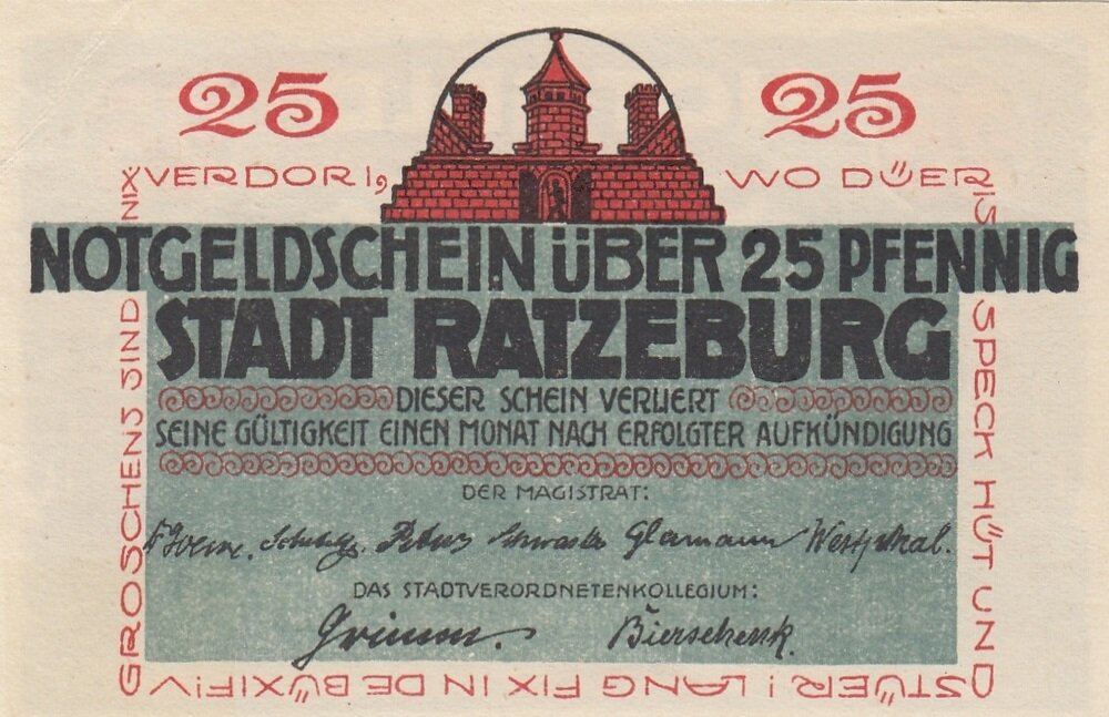 Германия (Веймарская Республика) Ратцебург 25 пфеннигов 1921 г. (4)